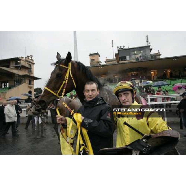 the winning connection of the LVII Gran Corsa Siepi di Roma. Or ou Argent, jockey Jeremy Lobell and trainer Lefevre. Rome, 18th february 2007 ph. Stefano Grasso