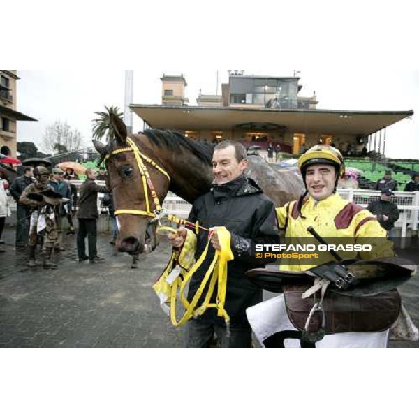 the winning connection of the LVII Gran Corsa Siepi di Roma. Or ou Argent, jockey Jeremy Lobell and trainer Lefevre. Rome, 18th february 2007 ph. Stefano Grasso
