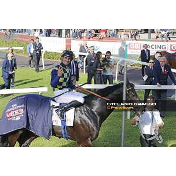 Fabio Branca on Time to Choose enters the winner circle after winning the Premio Presidente della Repubblica GBI Racing Rome Capannelle racecourse, 14th may 2017 - ph.Stefano Grasso