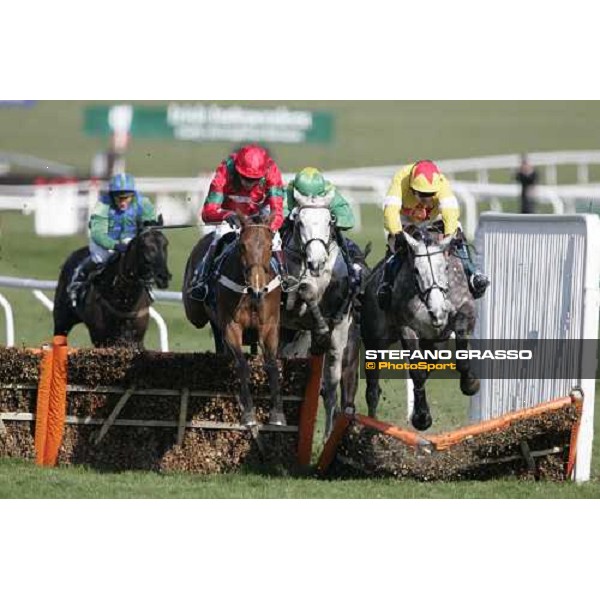 Three horse on the last hurdle of The Anglo Irish Bank Supreme Novices\' Hurdle Race. The winner, Ebaziyan in the middle, with Amaretto Rose and Granit Jack Cheltenham, the Festival, 13th march 2007 ph. Stefano Grasso