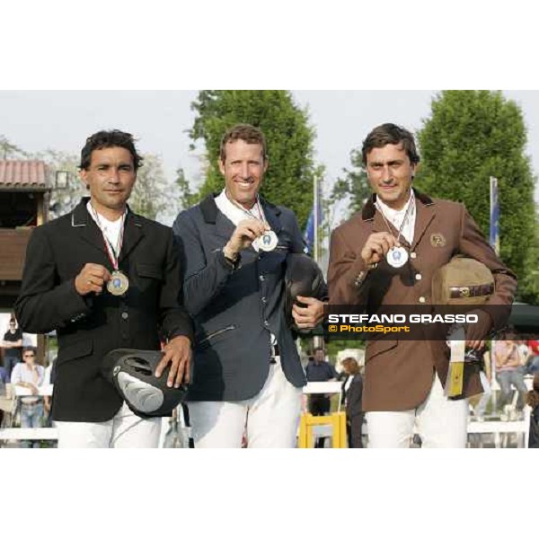 Campionato Italiano Assoluto Salto Ostacoli. from left, Giampiero Carta, 3rd classified, Jerry Smit, 1st classified, Piergiorgio Bucci, 2nd classified Busto Arsizio, 24th april 2007 ph. Stefano Grasso