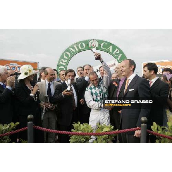 Stefano Landi stands the cup after winninh the Premio Parioli with Golden Titus Rome Capannelle 29th april 2007 ph. Stefano Grasso