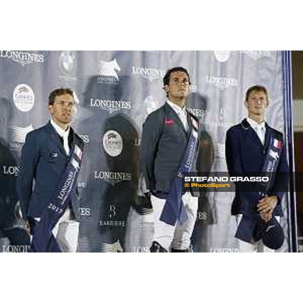 LGCT of Cannes - Grand prix - Prize giving ceremony - The podium: 1st: Sergio Alvarez Moya (ESP) 2nd: Simon Delestre (FRA) 3rd: Daniel Deusser (GER) - Cannes, Stade des Hesperyde - 10 June 2017 - ph.Mario Grassia/LGCT