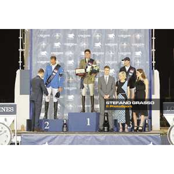 LGCT of Monaco - Grand Prix - Prize giving ceremony - The podium: 1st Alberto Zorzi, 2nd Christian Ahlmann and 3rd Kevin Staut - Jan Tops, Lars Windhorst, Ingeborga Daipkunaite, Princess Charlotte and David Auberson - Monaco, Port Hercule - 24 June 2017 - ph.Stefano Grasso/LGCT