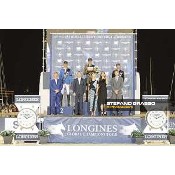 LGCT of Monaco - Grand Prix - Prize giving ceremony - The podium: 1st Alberto Zorzi, 2nd Christian Ahlmann and 3rd Kevin Staut - Jan Tops, Lars Windhorst, Ingeborga Daipkunaite, Princess Charlotte and David Auberson - Monaco, Port Hercule - 24 June 2017 - ph.Stefano Grasso/LGCT