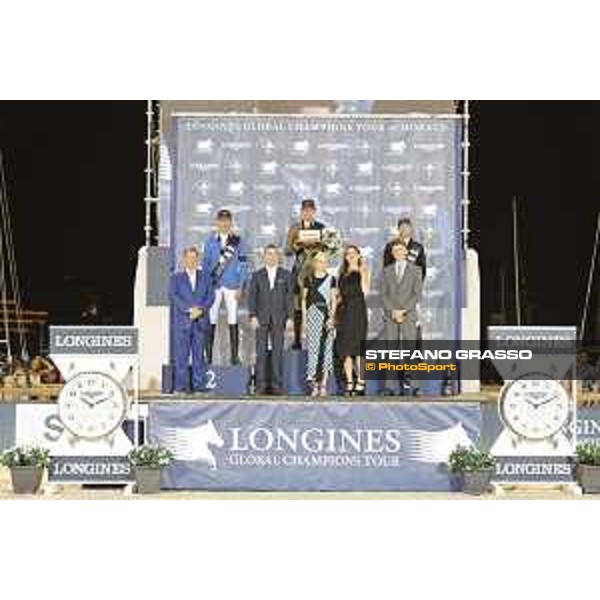 LGCT of Monaco - Grand Prix - Prize giving ceremony - The podium: 1st Alberto Zorzi, 2nd Christian Ahlmann and 3rd Kevin Staut - Jan Tops, Lars Windhorst, Ingeborga Daipkunaite, Princess Charlotte and David Auberson - Monaco, Port Hercule - 24 June 2017 - ph.Stefano Grasso/LGCT