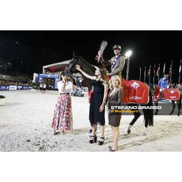 LGCT of Monaco - Grand Prix - Prize giving ceremony - Alberto Zorzi receives the trophy from Princess Charlotte, H.R.H. Princess Caroline of Monaco and Diane Fissore - Monaco, Port Hercule - 24 June 2017 - ph.Stefano Grasso/LGCT