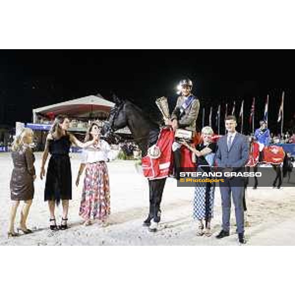 LGCT of Monaco - Grand Prix - Prize giving ceremony - Alberto Zorzi receives the trophy from Princess Charlotte, H.R.H. Princess Caroline of Monaco, Diane Fissore, Lars Windhorst, Ingeborga Daipkunaite and David Auberson - Monaco, Port Hercule - 24 June 2017 - ph.Stefano Grasso/LGCT