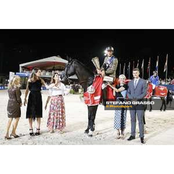LGCT of Monaco - Grand Prix - Prize giving ceremony - Alberto Zorzi receives the trophy from Princess Charlotte, H.R.H. Princess Caroline of Monaco, Diane Fissore, Lars Windhorst, Ingeborga Daipkunaite and David Auberson - Monaco, Port Hercule - 24 June 2017 - ph.Stefano Grasso/LGCT