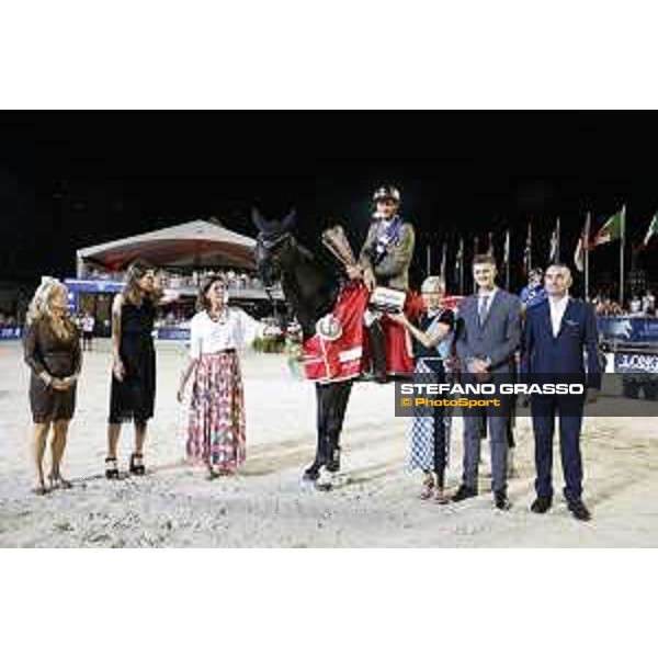 LGCT of Monaco - Grand Prix - Prize giving ceremony - Alberto Zorzi receives the trophy from Princess Charlotte, H.R.H. Princess Caroline of Monaco, Diane Fissore, Lars Windhorst, Ingeborga Daipkunaite and David Auberson - Monaco, Port Hercule - 24 June 2017 - ph.Stefano Grasso/LGCT