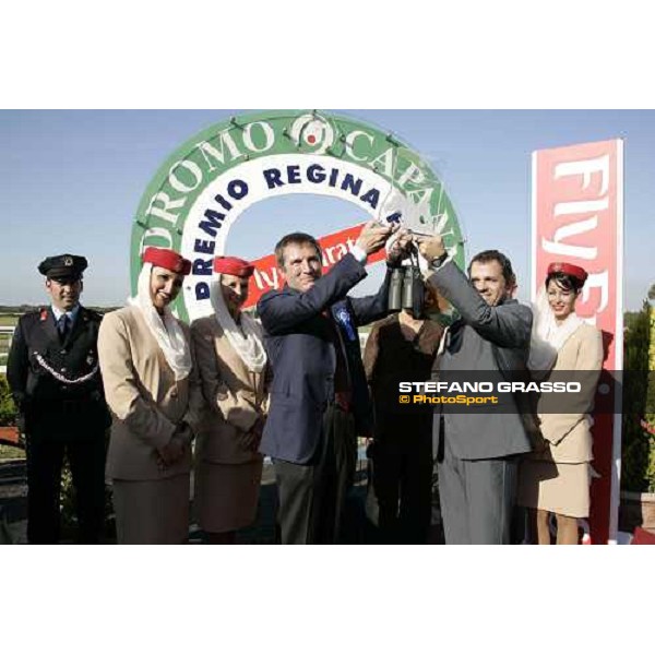 giving prize of Premio Regina Elena Emirates Airlines won by Dario Vargiu on Lokaloka - Giuseppe Rosati Colarieti stands the trophy Rome, 13th may 2007 ph. Stefano Grasso