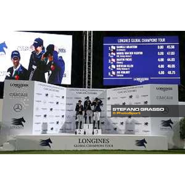 LGCT of Cascais - Grand Prix - The podium: 1st Danielle Goldstein, 2nd Maikel van der Vleuten, 3rd Martin Fuchs - Cascais, - 8 July 2017 - ph.Stefano Grasso/LGCT
