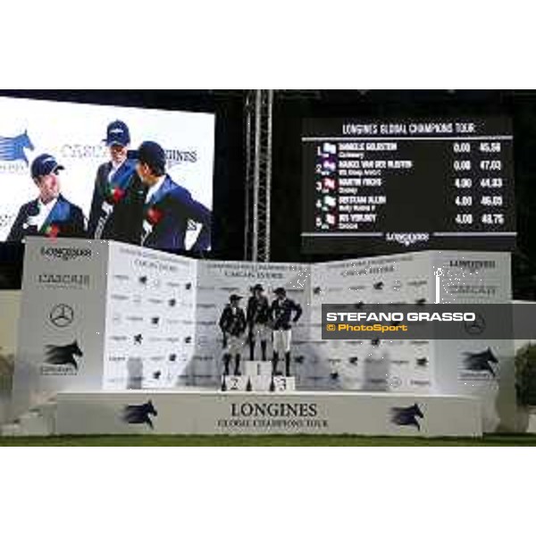 LGCT of Cascais - Grand Prix - The podium: 1st Danielle Goldstein, 2nd Maikel van der Vleuten, 3rd Martin Fuchs - Cascais, - 8 July 2017 - ph.Stefano Grasso/LGCT