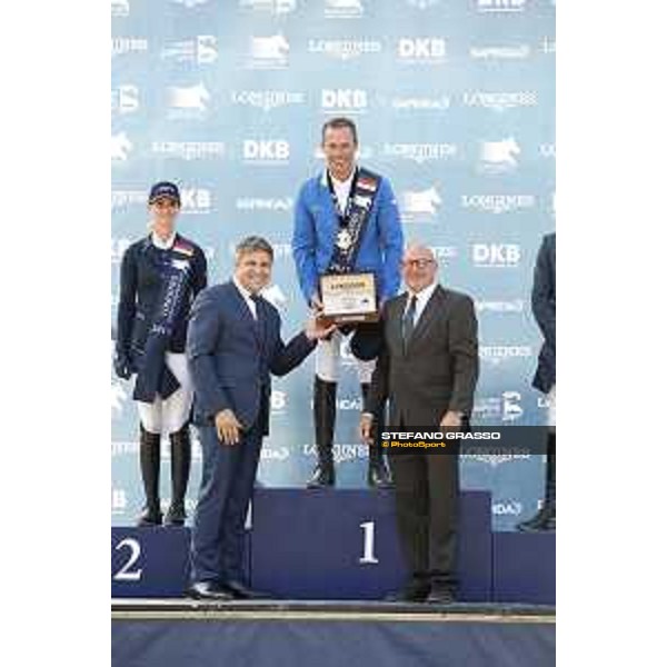 LGCT of Berlin - Prize giving ceremony - The podium: 1st Christian Ahlmann, 2nd Simone Blum and 3rd Leopold Van Asten - Berlin, 29th july 2017 - ph.Stefano Grasso/LGCT