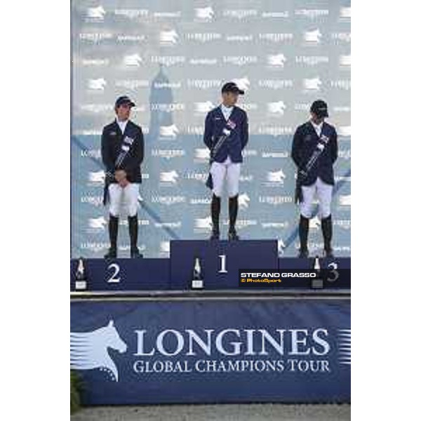LGCT of London - Grand Prix - Prize giving ceremony - The podium: 1st Scott Brash, 2nd Ben Maher and 3rd Denis LYnch - London,5th august 2017 - ph. Stefano Grasso/LGCT