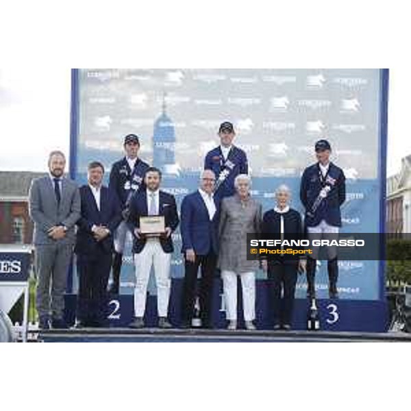 LGCT of London - Grand Prix - Prize giving ceremony - The podium: 1st Scott Brash, 2nd Ben Maher and 3rd Denis LYnch - London,5th august 2017 - ph. Stefano Grasso/LGCT