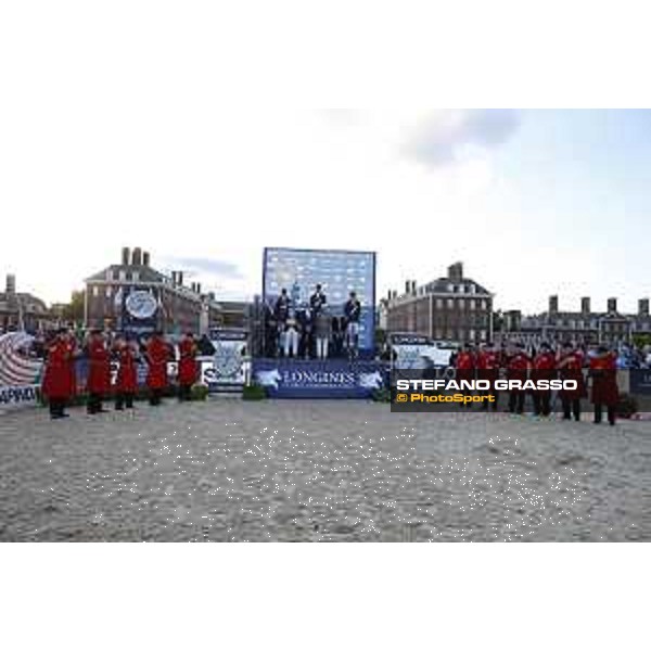 LGCT of London - Grand Prix - Prize giving ceremony - The podium: 1st Scott Brash, 2nd Ben Maher and 3rd Denis Lynch - Chelsea Pensioners - London, - 5 August 2017 - ph.Mario Grassia/LGCT