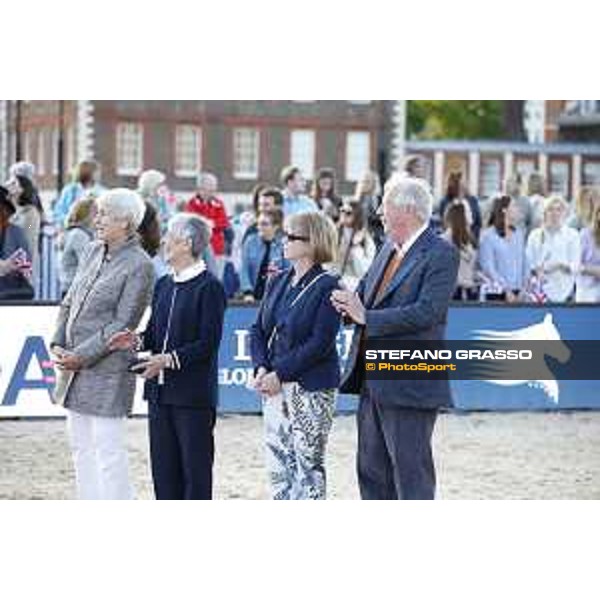 LGCT of London - Grand Prix - Prize giving ceremony - The podium: 1st Scott Brash, 2nd Ben Maher and 3rd Denis Lynch - Jan Tops, Frank McCourt, Lady Harris and Lady Kirkham - London, - 5 August 2017 - ph.Mario Grassia/LGCT