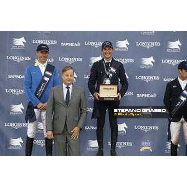 LGCT of Valkenswaard - Grand Prix - Lorenzo de Luca, Christian Ahlmann and Charles Villoz (VP and Head of International Sales at Longines) -Valkenswaard, 12nd august 2017 - ph. Stefano Grasso/LGCT