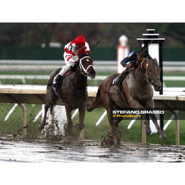 Robby Albarado on Curlin flyes toward the line of the Breeders\' Cup Classic at Monmouth Park racetrack followed by the 2nd Hard Spun Monmouth Park, 26th october 2007 ph. Stefano Grasso