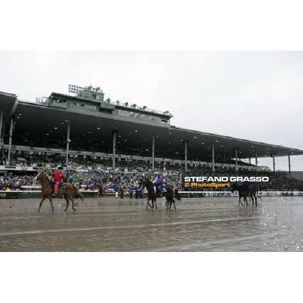 horses parading in the mud at Monmouth Park racetrack Monmouth Park, 26th october 2007 ph. Stefano Grasso