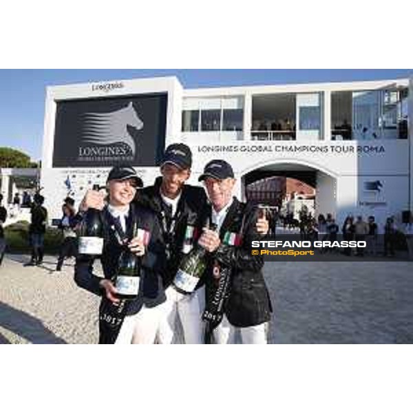 LGCT of Rome - Grand Prix - Prize giving ceremony - Evelina Tovek, Harrie Smolders and Marcus Ehning celebrates after prize giving ceremony Rome - Stadio dei Marmi, 23rd september 2017 ph.Stefano Grasso/LGCT