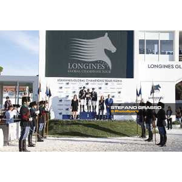 LGCT of Rome - Grand Prix - Prize giving ceremony - The podium: Eleonora Di Giuseppe (event director LGCT Rome), Harrie Smolders (NED), Evelina Tovek (SWE), Marcus Ehning (GER), Francesca Ginocchio ( brand manager Longines Italia) and Jan Tops (President and Founder of LGCT and GCL) Rome - Stadio dei Marmi, 23rd september 2017 ph.Stefano Grasso/LGCT