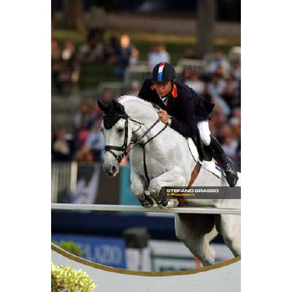 Olympic Champion Jeroen Dubbeldam on De Sjem- winner of Nation\'s Cup 2004 Rome Piazza di Siena 28th may 2004 ph.Stefano Grasso