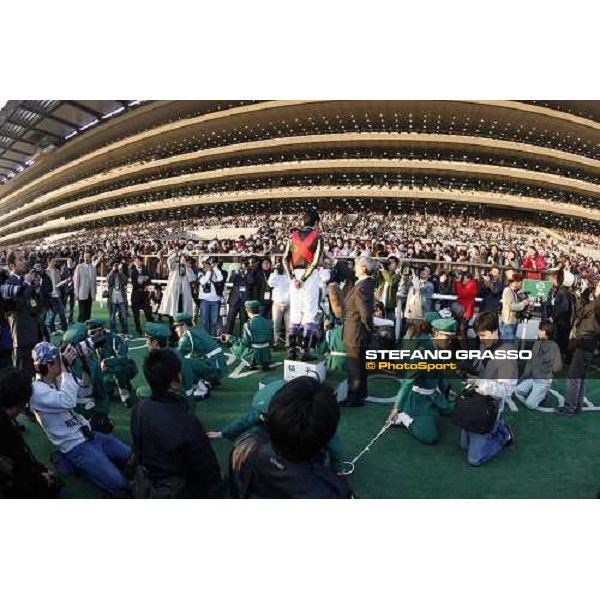 Yutaka Take winner of the Japan Cup Dirt 2007 interviwed in front of the crowd at the Fuchu grandstand Tokyo- Fuchu, 24th nov. 2007 ph.Stefano Grasso