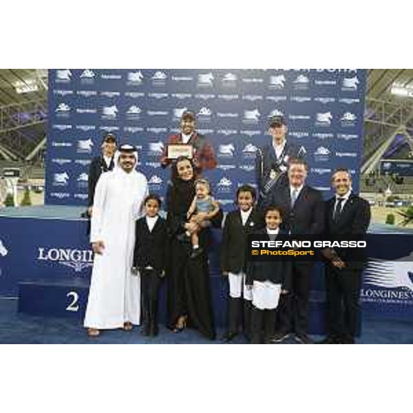LGCT of Doha - Prize giving ceremony - Janika Sprunger, Bassem Hassan Mohammed, Peder Fredricson, Jan Tops, Sheikha Moza Bint Nasser Al Missned, Gilles Robert and Sheikh Joaan Bin Hamad Al Thani - DOHA - Al Shaqab,11th nov. 2017 - ph.Stefano Grasso/LGCT