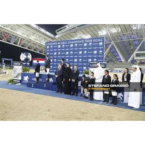 LGCT of Doha - Prize giving ceremony - Harrie Smolders, Maikel van der Vleuten, Lorenzo de Luca, Jan Tops, Gilles Robert, Sheikha Moza Bint Nasser Al Missned and Sheikh Joaan Bin Hamad Al Thani - DOHA - Al Shaqab,11th nov. 2017 - ph.Stefano Grasso/LGCT