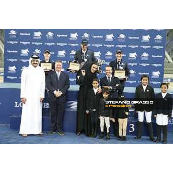 LGCT of Doha - Prize giving ceremony - Harrie Smolders, Maikel van der Vleuten, Lorenzo de Luca, Jan Tops, Gilles Robert, Sheikha Moza Bint Nasser Al Missned and Sheikh Joaan Bin Hamad Al Thani - DOHA - Al Shaqab,11th nov. 2017 - ph.Stefano Grasso/LGCT