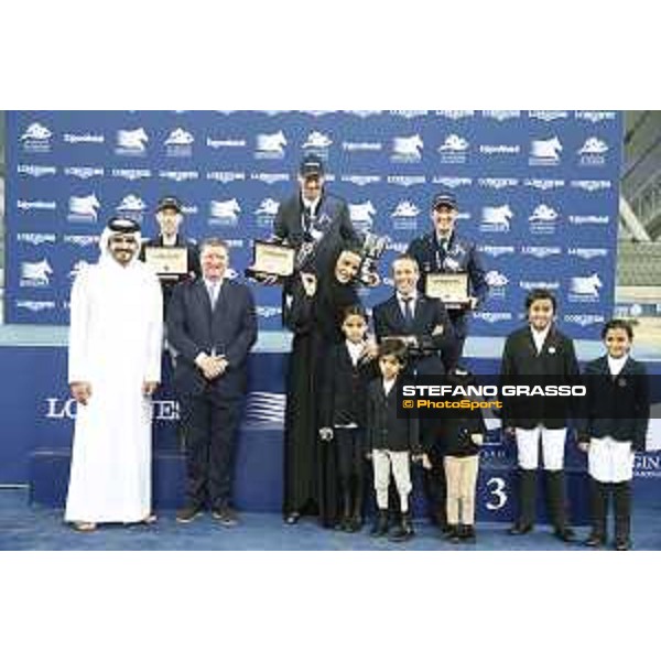 LGCT of Doha - Prize giving ceremony - Harrie Smolders, Maikel van der Vleuten, Lorenzo de Luca, Jan Tops, Gilles Robert, Sheikha Moza Bint Nasser Al Missned and Sheikh Joaan Bin Hamad Al Thani - DOHA - Al Shaqab,11th nov. 2017 - ph.Stefano Grasso/LGCT
