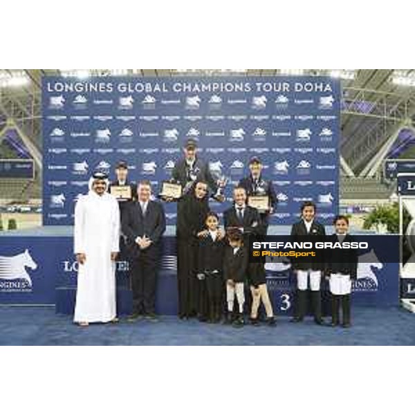 LGCT of Doha - Prize giving ceremony - Harrie Smolders, Maikel van der Vleuten, Lorenzo de Luca, Jan Tops, Gilles Robert, Sheikha Moza Bint Nasser Al Missned and Sheikh Joaan Bin Hamad Al Thani - DOHA - Al Shaqab,11th nov. 2017 - ph.Stefano Grasso/LGCT