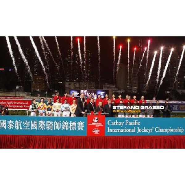 group photo for the opening ceremony of the Cathay Pacific International Jockey\'s Championship at Happy Valley Hong Kong, 5th dec. 2007 ph. Stefano Grasso