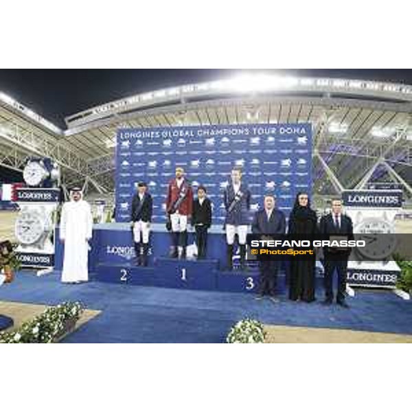 LGCT of Doha - Prize giving ceremony - Janika Sprunger, Bassem Hassan Mohammed, Peder Fredricson, Jan Tops, Sheikha Moza Bint Nasser Al Missned, Gilles Robert and Sheikh Joaan Bin Hamad Al Thani - DOHA - Al Shaqab,11th nov. 2017 - ph.Stefano Grasso/LGCT