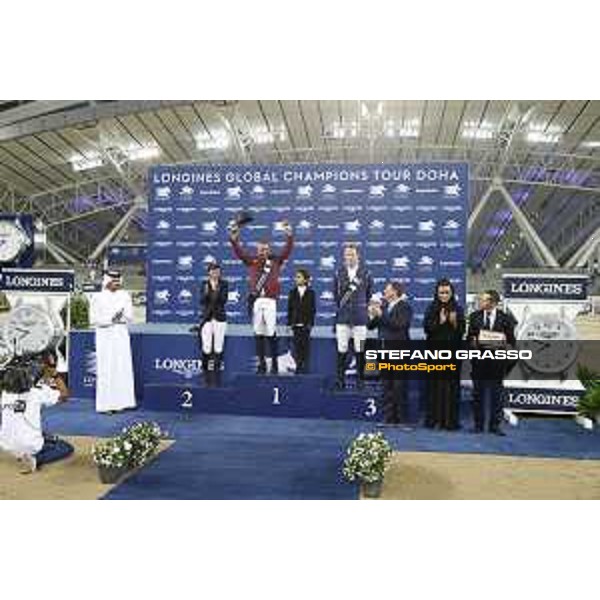 LGCT of Doha - Prize giving ceremony - Janika Sprunger, Bassem Hassan Mohammed, Peder Fredricson, Jan Tops, Sheikha Moza Bint Nasser Al Missned, Gilles Robert and Sheikh Joaan Bin Hamad Al Thani - DOHA - Al Shaqab,11th nov. 2017 - ph.Stefano Grasso/LGCT