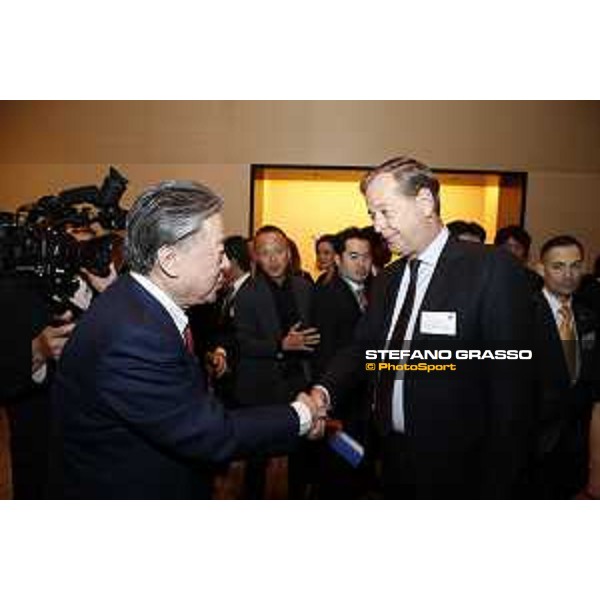The 37° Japan Cup welcome party at Conrad Hotel - Mr.Masayuki Goto, President and CEO of JRA with Mr.Charles Villoz, Vice President and Head of International Sales of Longines Tokyo,24th nov.2017 Ph.Stefano Grasso