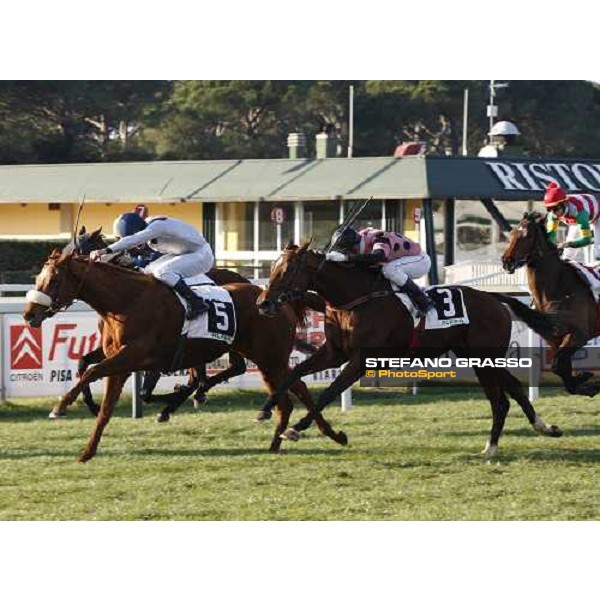Claudio Colombi on Cockaine wins the Premio Andred beating Marco Monteriso on Biz Bar Pisa, 16th dec. 2007 ph. Stefano Grasso