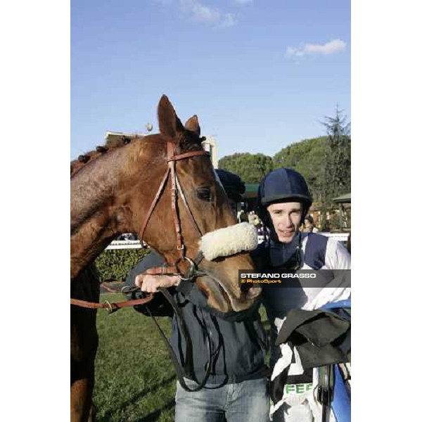 Claudio Colombi with Cockaine after winning the Premio Andred Pisa, 16th dec. 2007 ph. Stefano Grasso