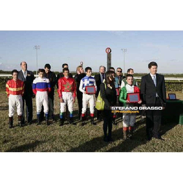 dott. Concetto Mazzarella, Tamara Papicio and Silvano Mulas pose during the presentation of the jockeys of the Jockeys\' Championship of Mediterraneo Siracusa, 13th jan. 2008 ph. Stefano Grasso