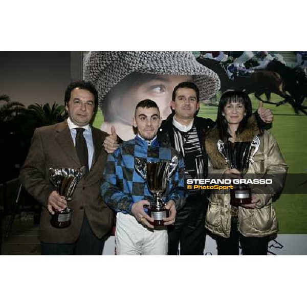 the winning connection of the Premio Coppa Oro di Sicilia won by Silvano Mulas on Cocodrail Siracusa, 13th jan. 2008 ph. Stefano Grasso