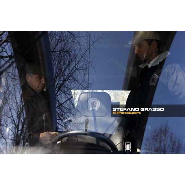 Monty Roberts and Daniele Camuffo in the cockpit of the new Kurt Equine trainingsystems car at Parkwood Stud Oxford, 11th february 2008 ph. Stefano Grasso