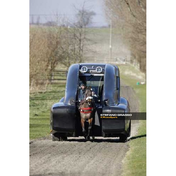 Monty Roberts and Daniele Camuffo training a horse with the new Kurt Equine trainingsystems car at Parkwood Stud Oxford, 11th february 2008 ph. Stefano Grasso