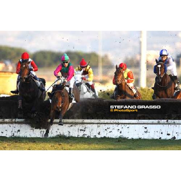 at right Dirk Fuhrmann on Blu Santillana jumps the last fence of LVIII Gran Corsa Siepi di Roma following Pauo and Bruciapelo Rome Capannelle, 17th february 2008 ph. Stefano Grasso