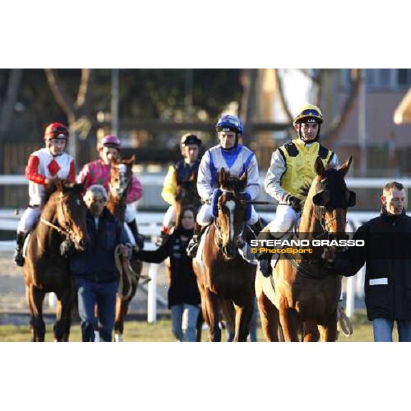 Ange de Beaumont followed by Blu Santillana paraded before the start of LVIII Gran Corsa Siepi di Roma Rome Capannelle, 17th february 2008 ph. Stefano Grasso