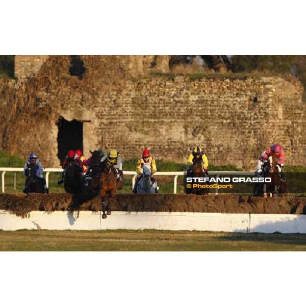 at left Dirk Fuhrmann on Blu Santillana jumps a fence of LVIII Gran Corsa Siepi di Roma . Ange De Beaumont leads Rome Capannelle, 17th february 2008 ph. Stefano Grasso