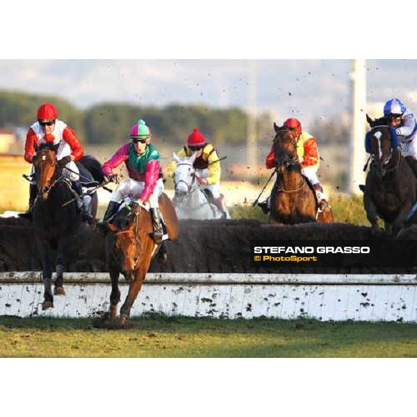 at right Dirk Fuhrmann on Blu Santillana jumps the last fence of LVIII Gran Corsa Siepi di Roma following Pauo and Bruciapelo Rome Capannelle, 17th february 2008 ph. Stefano Grasso