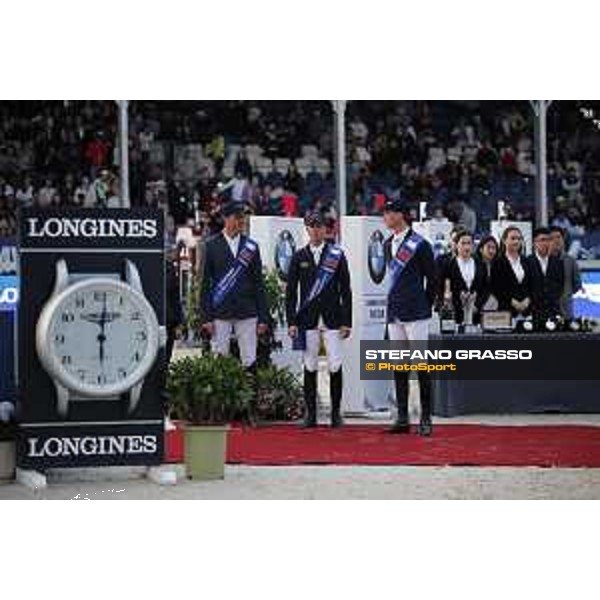 LGCT of Shanghai - Prize giving ceremony - Gregory Wathelet (BEL), Ben Maher (GBR), Daniel Deusser (GER) - Shanghai, - 21 April 2018 - ph.Mario Grassia/LGCT