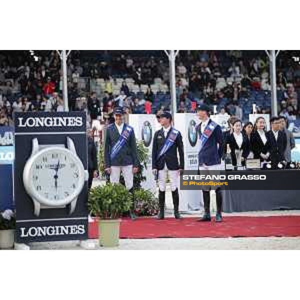 LGCT of Shanghai - Prize giving ceremony - Gregory Wathelet (BEL), Ben Maher (GBR), Daniel Deusser (GER) - Shanghai, - 21 April 2018 - ph.Mario Grassia/LGCT